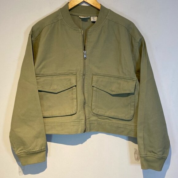 Nicole Miller New York sage green 100% cotton cropped denim zip jacket size M - Picture 2 of 10